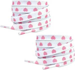 2pairs Heart Shoe Strings Printed Shoelaces Cute Shoe Laces with Hearts Shoestrings for Running Shoes Sneakers Shoe Tie Replacement