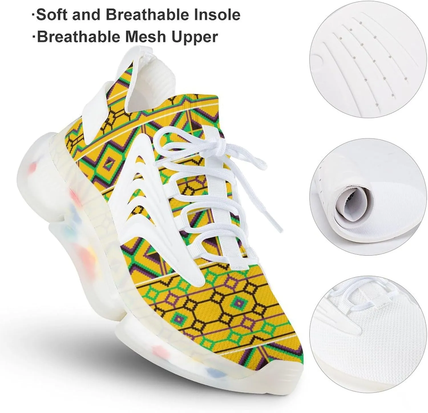 African Kente Pattern Men's Running Shoes Lightweight Walking Shoe Breathable Sneaker