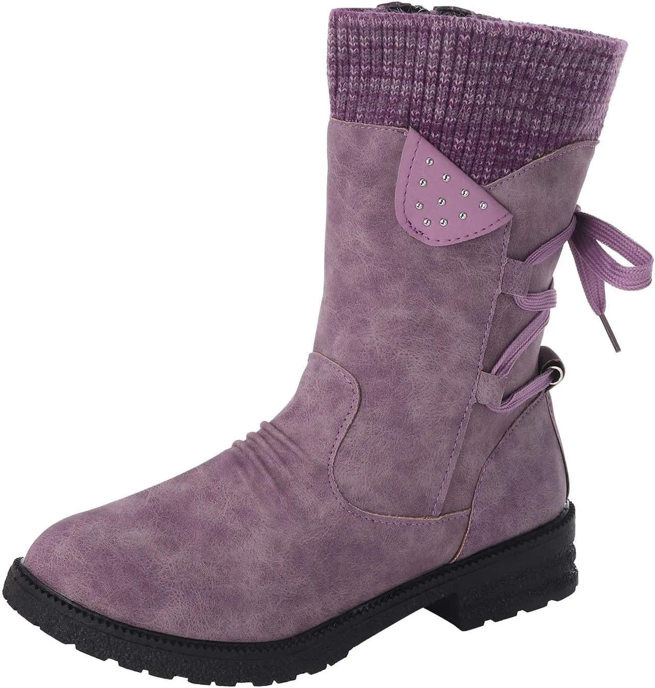 AMDBEL Knee High Boots Women Low Heel, Womens Boots Fall 2023 Knee High, Snow Boots for Women Fur Lined Round Toe Square Heel Snow Boots Winter Mid Calf Boots
