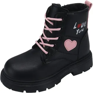 Ankle Boots for Girls Lace up Combat Boots Fashion Fuax Fur Lining Snow Boot Warm Anti-Slip Outdoor Short Winter Shoes