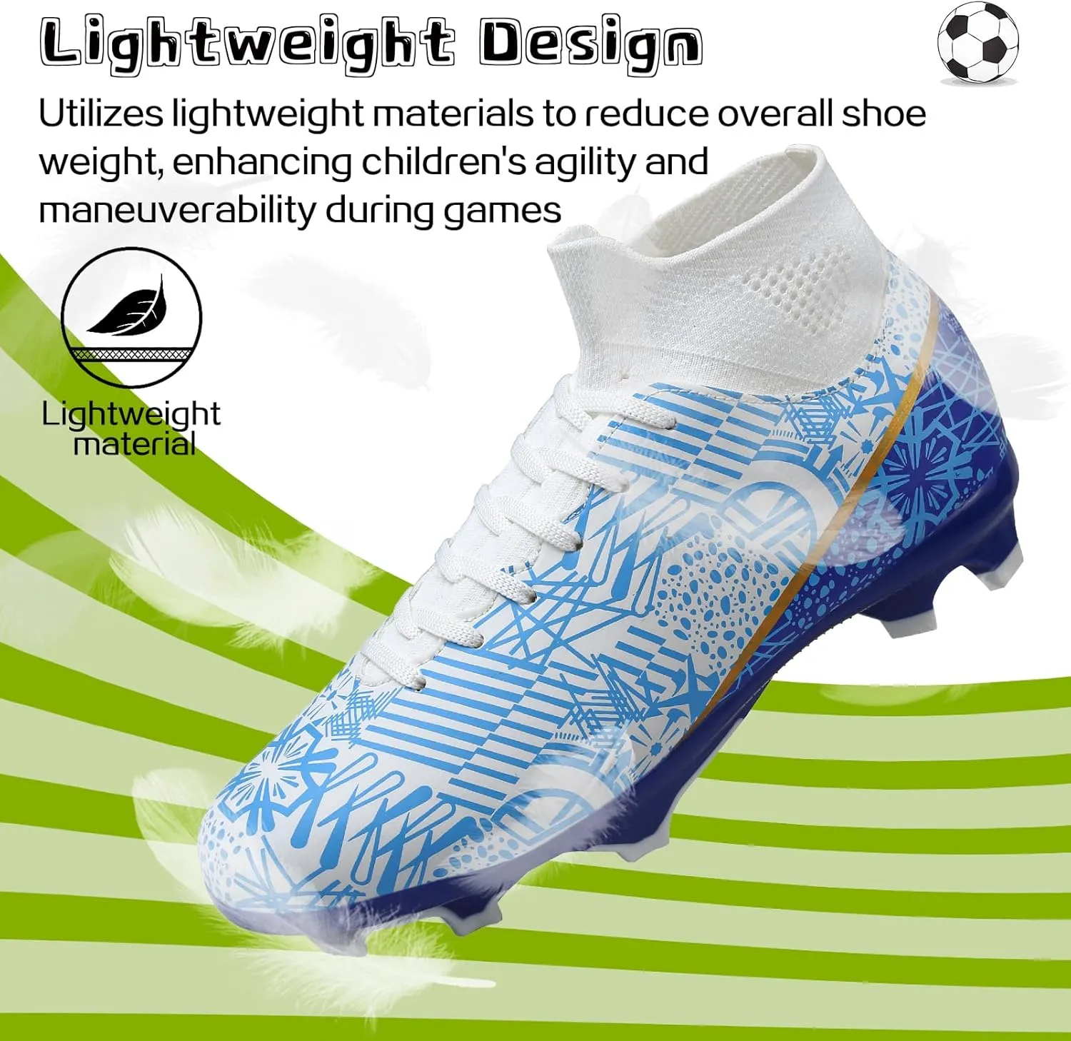 ASoftLand Boys Girls Soccer Cleats Lace Up Cleats(Little Kid/Big Kid) AG/FG