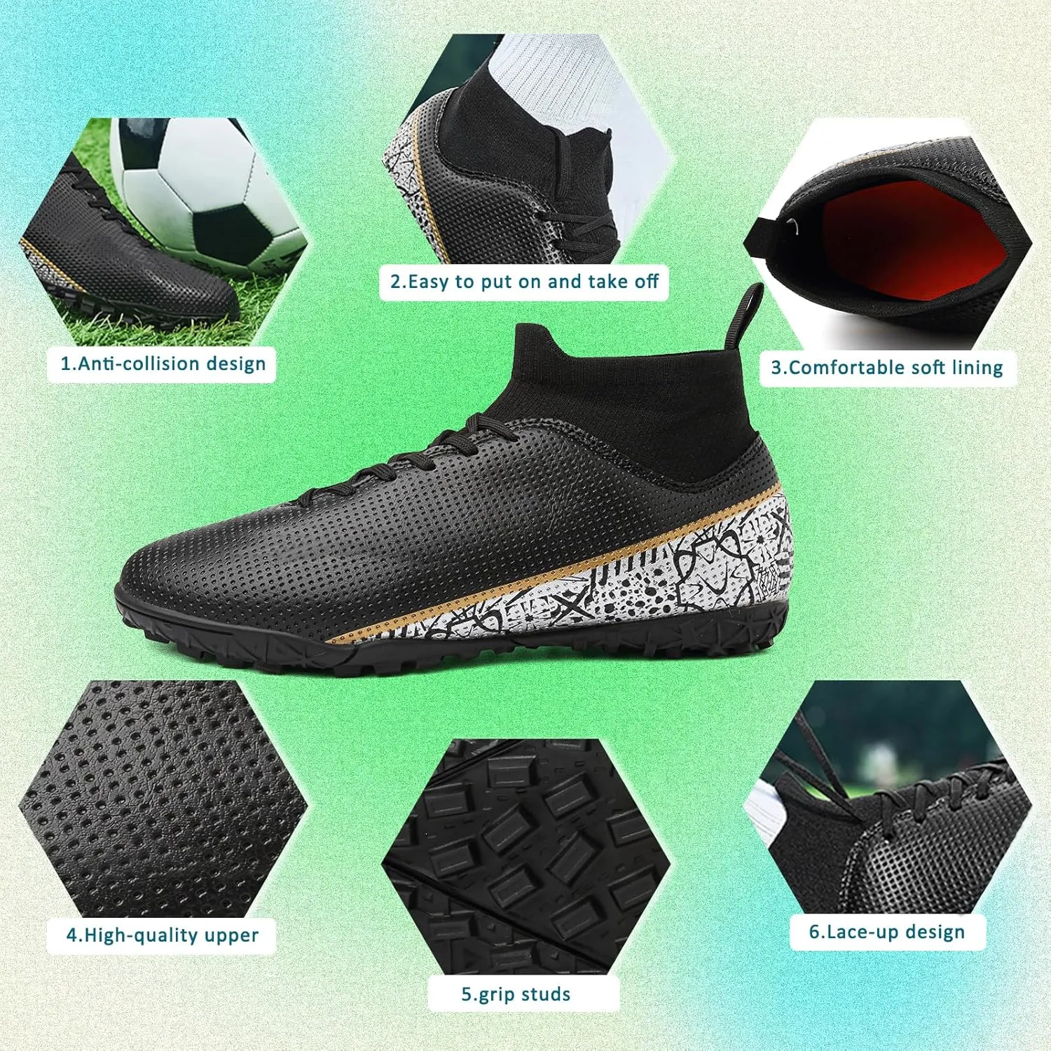 ASoftLand Soccer Cleats Mens Women Soccer Shoes for Big Boy AG/TF