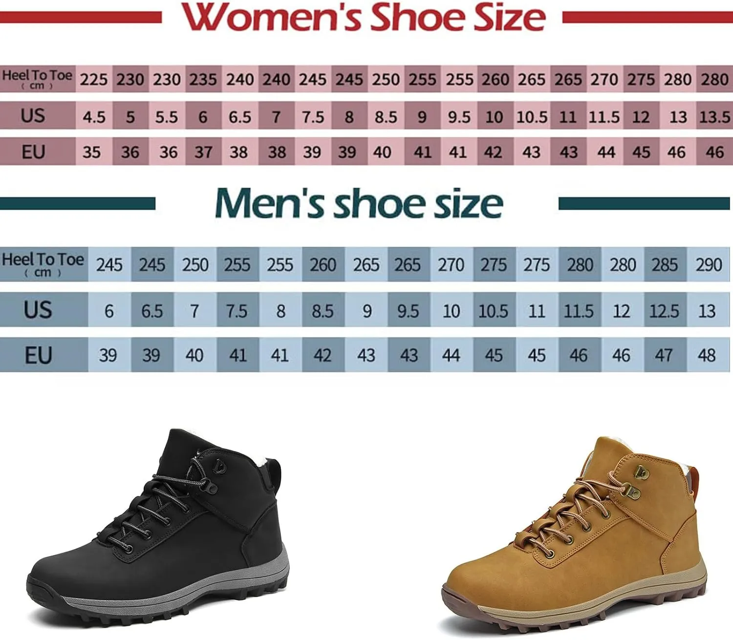 AUNTHUI Unisex Waterproof Snow Boots Fully Fur Lined Outdoor Booties,Winter Fleece Warm Anti-Slip Work Fashion Hiking Boots