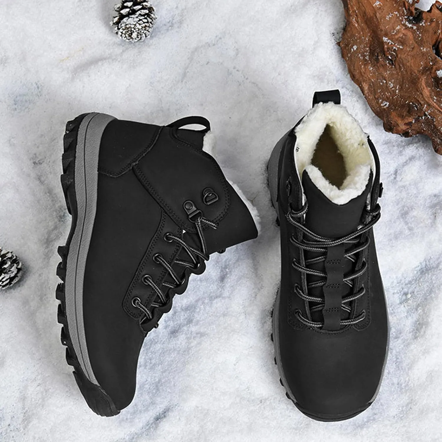 AUNTHUI Unisex Waterproof Snow Boots Fully Fur Lined Outdoor Booties,Winter Fleece Warm Anti-Slip Work Fashion Hiking Boots