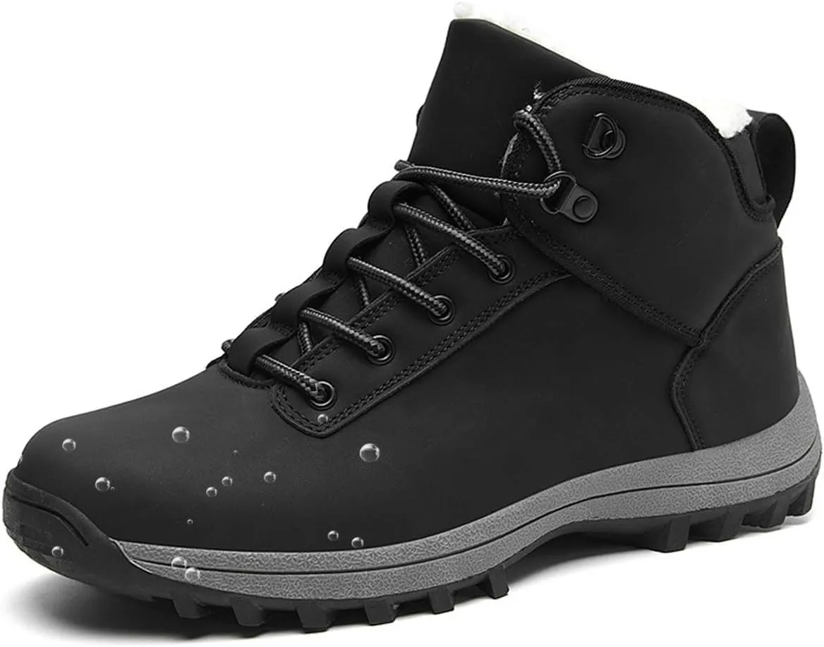 AUNTHUI Unisex Waterproof Snow Boots Fully Fur Lined Outdoor Booties,Winter Fleece Warm Anti-Slip Work Fashion Hiking Boots