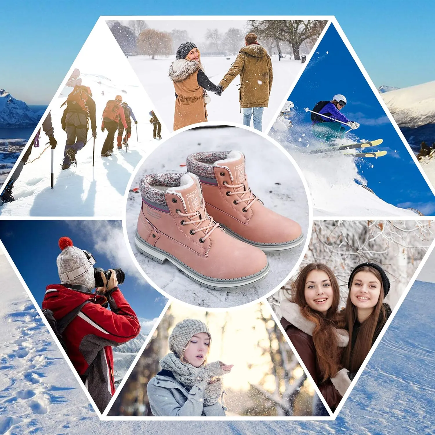AX BOXING Womens Hiking Boots Anti-slip Snow Boots Water Resistant Warm Winter Shoes for Work Outdoor