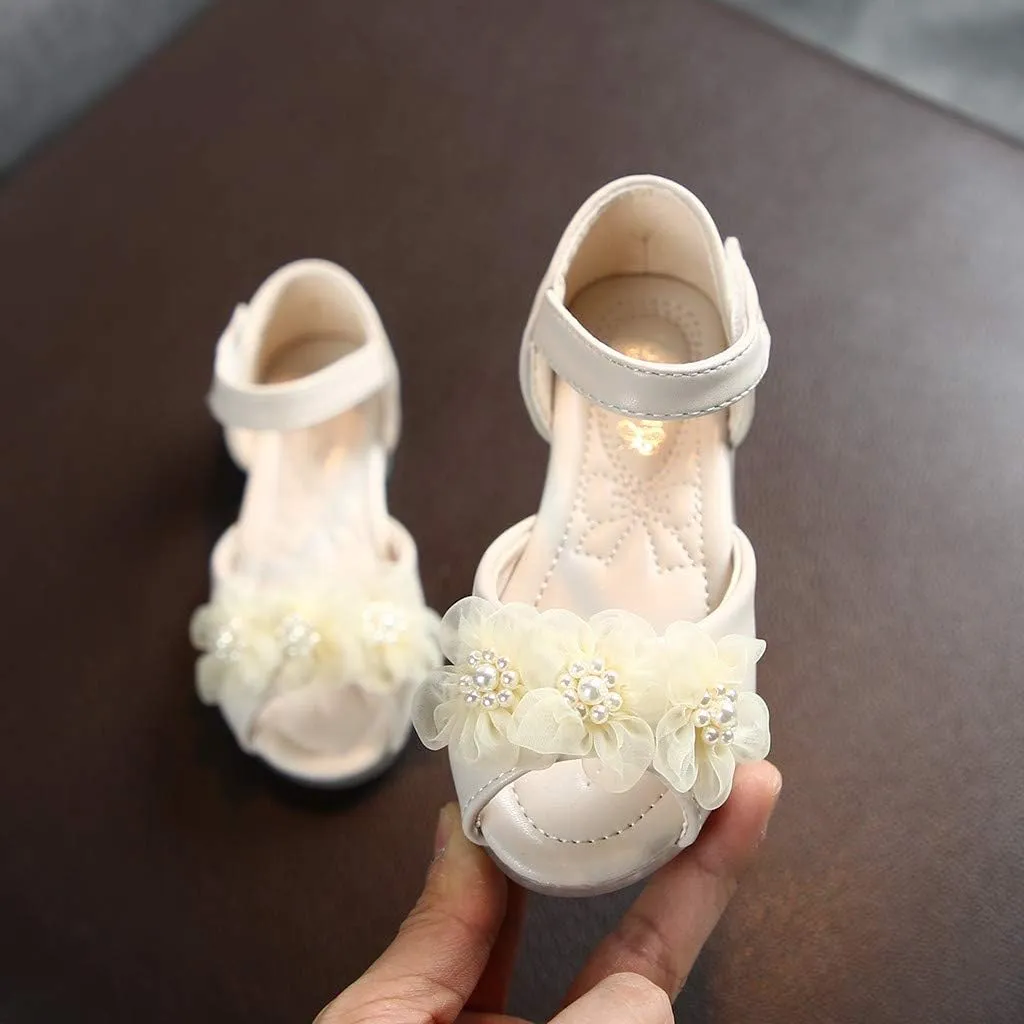 Baby Girl Shoes,Toddler Girls Leather Pearl Princess Shoes Party Cute Floral Sandals Kids Baby Shoes 1-7 Years