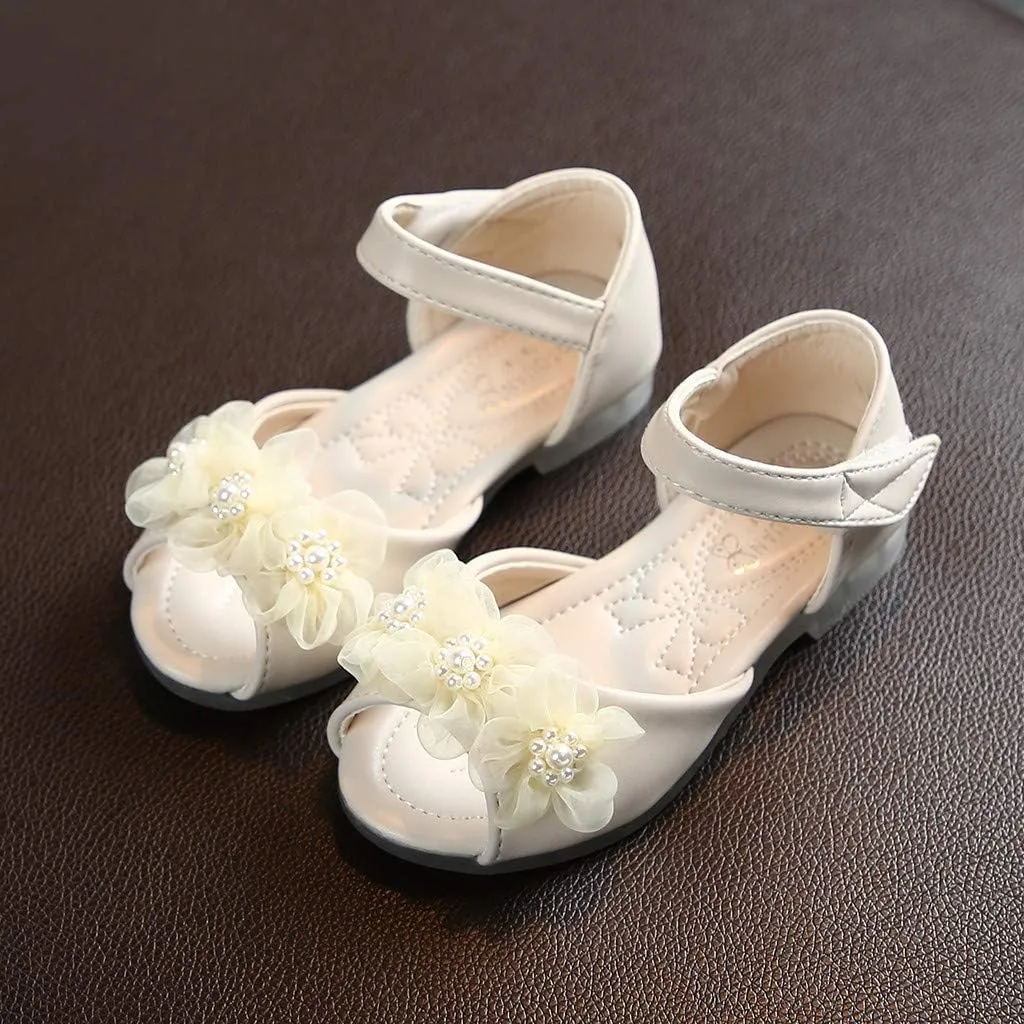 Baby Girl Shoes,Toddler Girls Leather Pearl Princess Shoes Party Cute Floral Sandals Kids Baby Shoes 1-7 Years