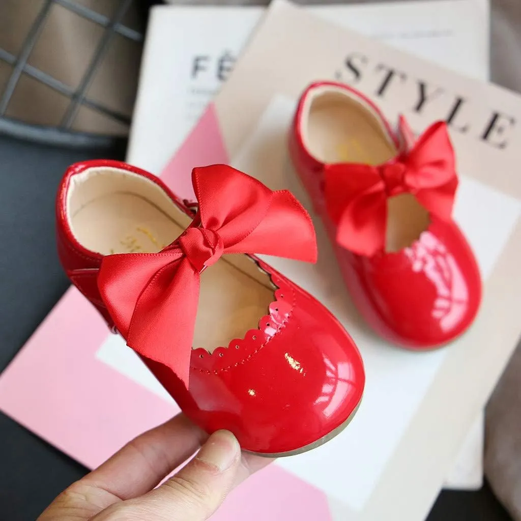 Baby Girls Mary-Jane Flat Shoes Anti-Slip Rubber Sole Infant Toddler Princess Wedding Dress Shoes Leather Shoes (Red, 15-18 Months)