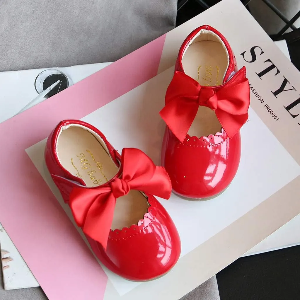 Baby Girls Mary-Jane Flat Shoes Anti-Slip Rubber Sole Infant Toddler Princess Wedding Dress Shoes Leather Shoes (Red, 15-18 Months)