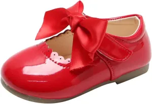Baby Girls Mary-Jane Flat Shoes Anti-Slip Rubber Sole Infant Toddler Princess Wedding Dress Shoes Leather Shoes (Red, 15-18 Months)