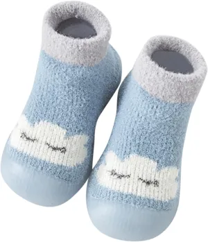 Baby Sock Shoes Toddler Kids Infant Newborn Boys Girls Shoes First Walkers Cute Cartoon Warm Thickened White Shoes B