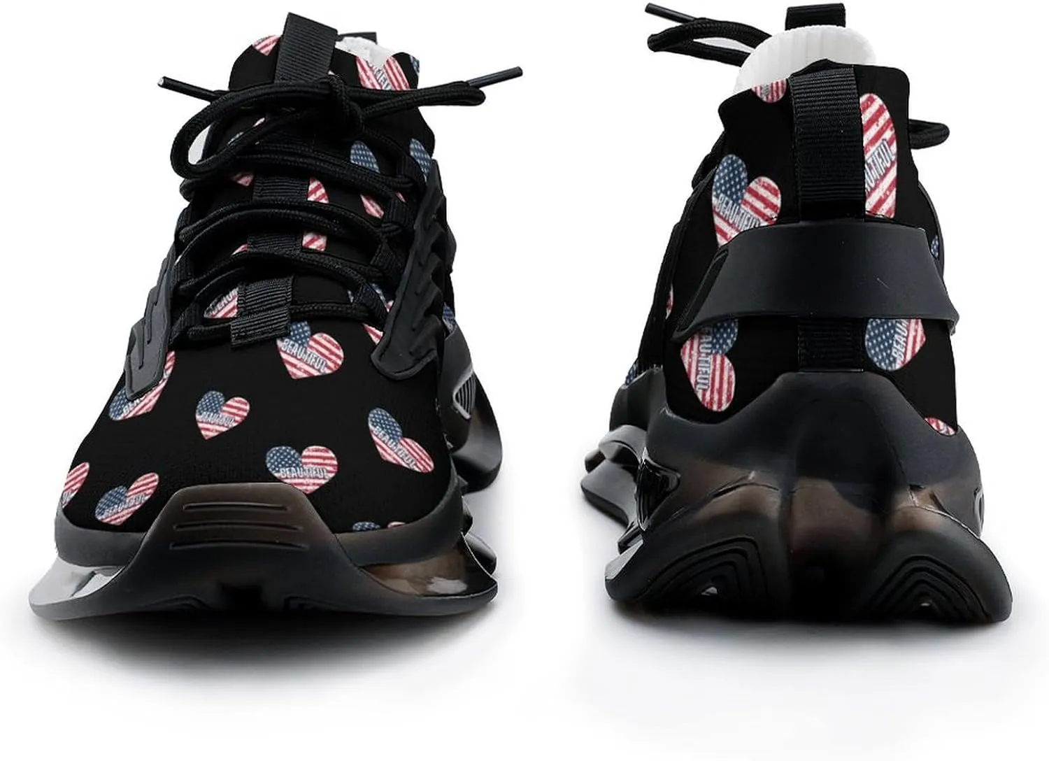 Beautiful American Heart Flag Men's Running Shoes Lightweight Walking Shoe Breathable Sneaker