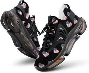 Beautiful American Heart Flag Men's Running Shoes Lightweight Walking Shoe Breathable Sneaker