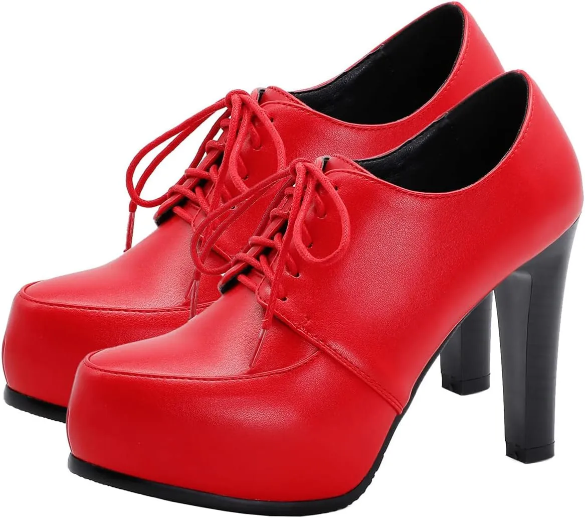 Betastella Women's Chunky Platform Ankle Boots High Heel Booties Lace Up Pumps