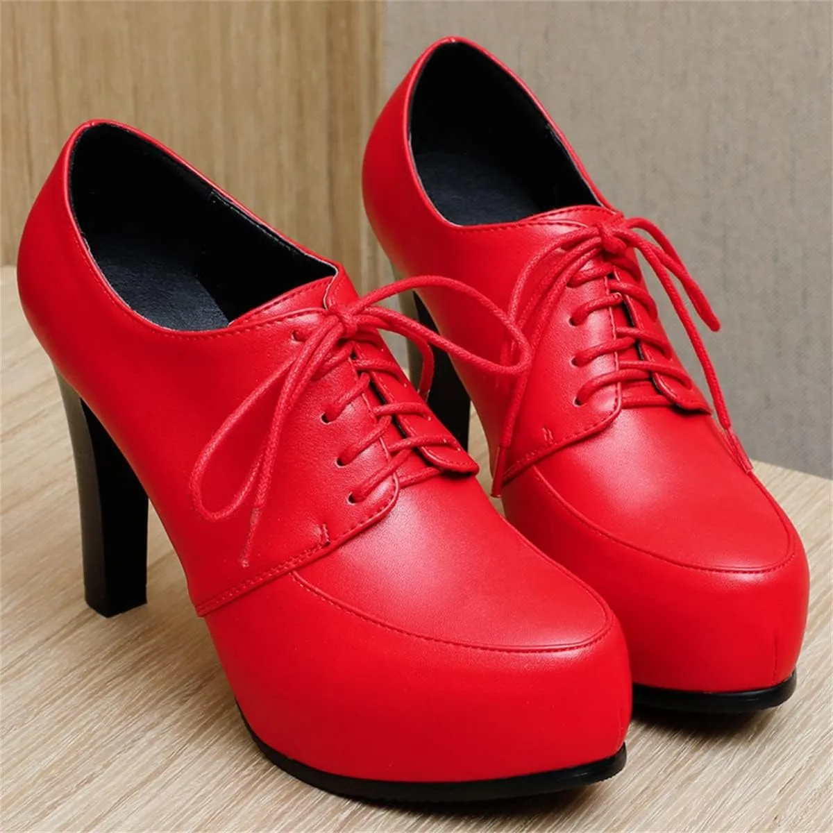 Betastella Women's Chunky Platform Ankle Boots High Heel Booties Lace Up Pumps