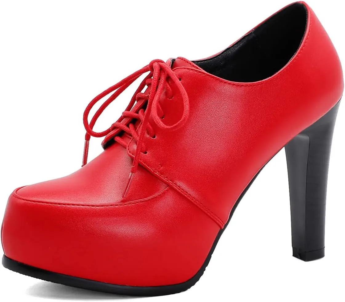 Betastella Women's Chunky Platform Ankle Boots High Heel Booties Lace Up Pumps