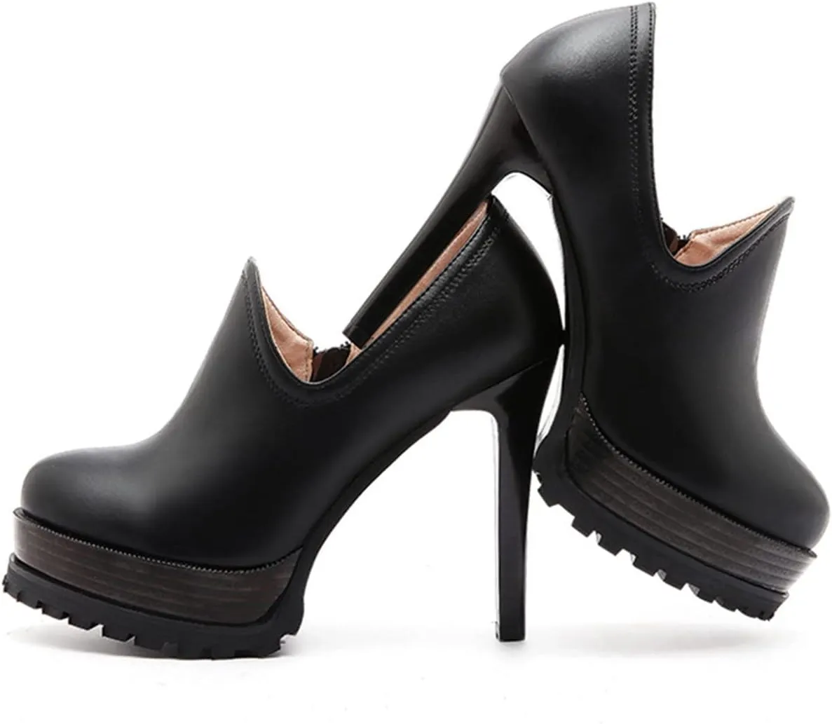 Betastella Women's Stiletto Platform Ankle Booties High Heel Pumps With Side Zip