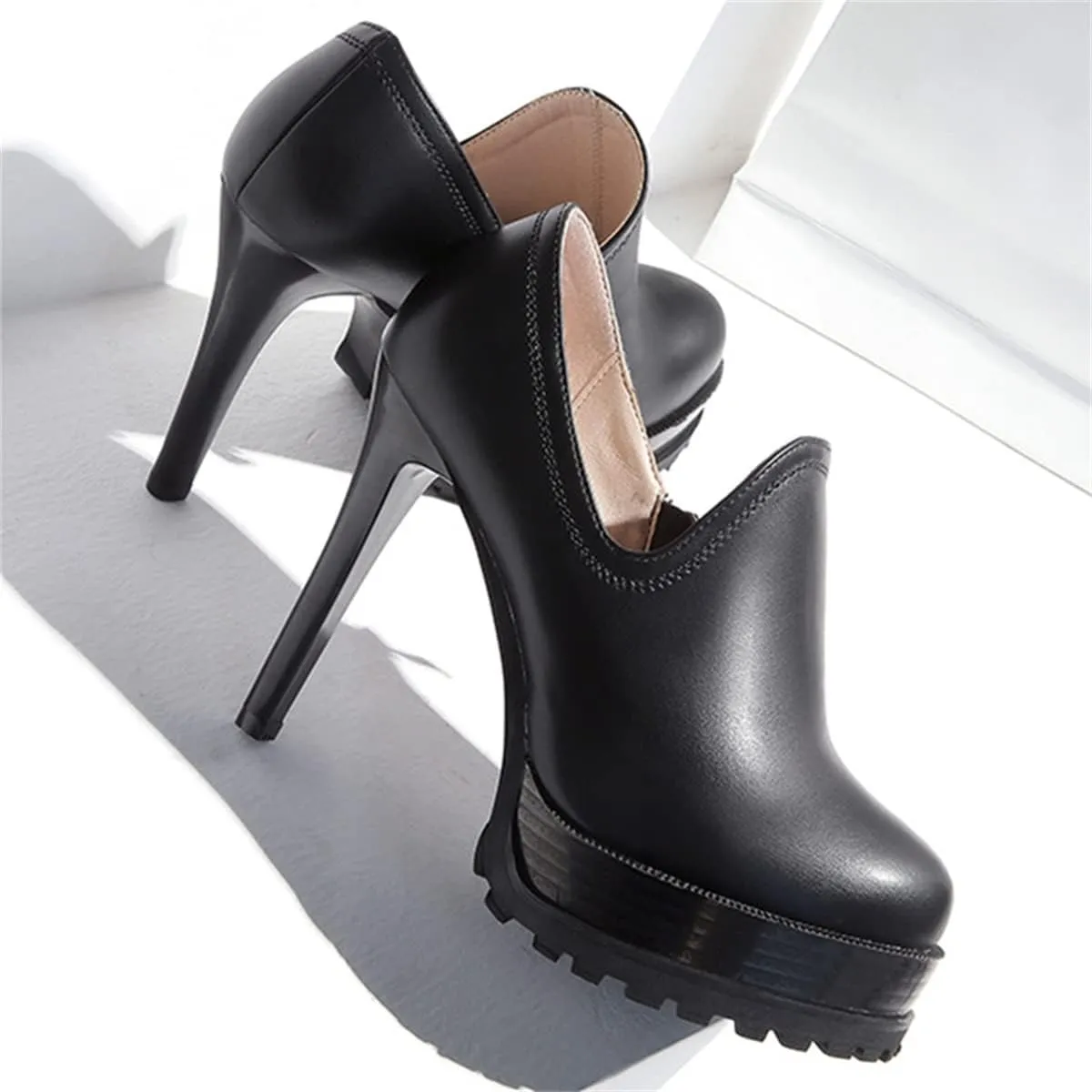 Betastella Women's Stiletto Platform Ankle Booties High Heel Pumps With Side Zip