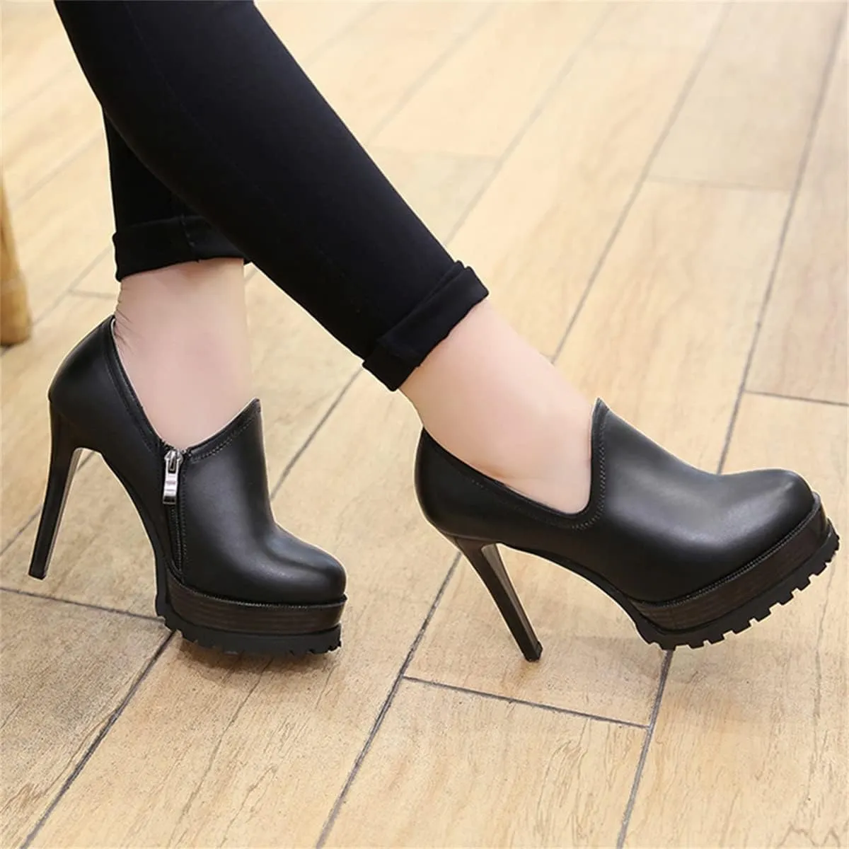 Betastella Women's Stiletto Platform Ankle Booties High Heel Pumps With Side Zip