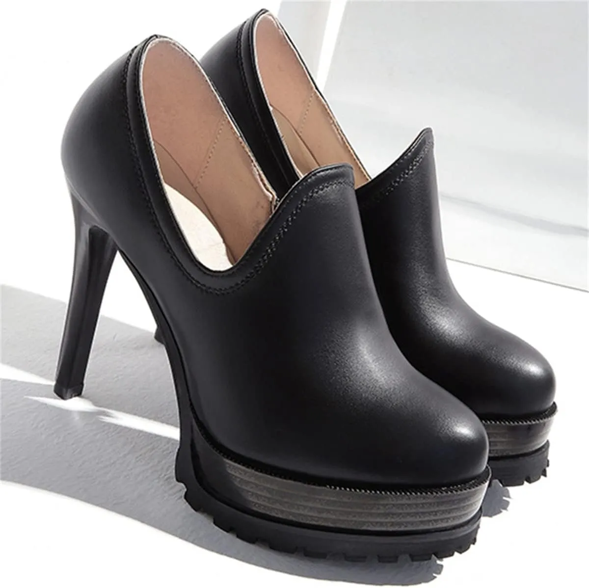 Betastella Women's Stiletto Platform Ankle Booties High Heel Pumps With Side Zip