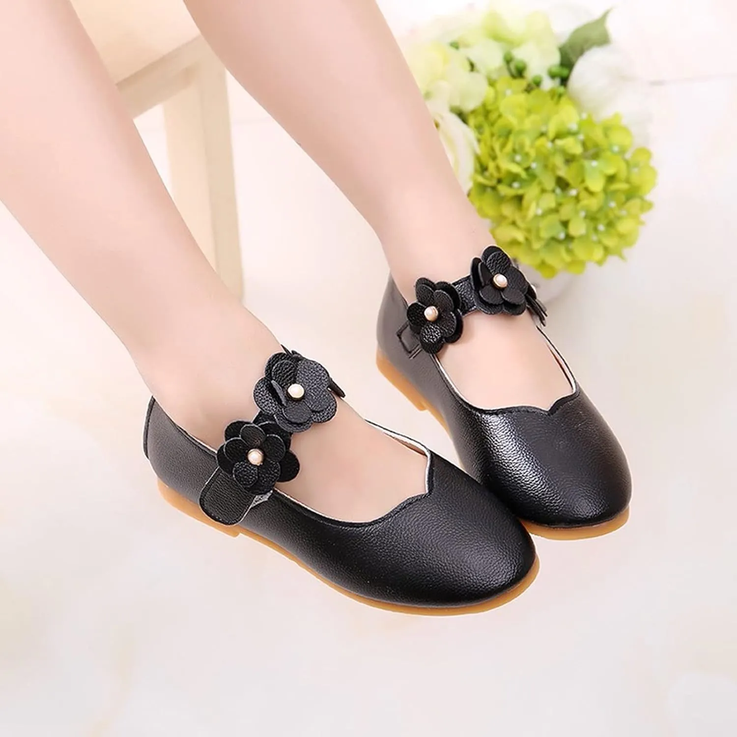 Black Shoes for Girls,Children Baby Girls Leather Flower Princess Shoes Soft Dance Shoes Kids Shoes 1-11 Years