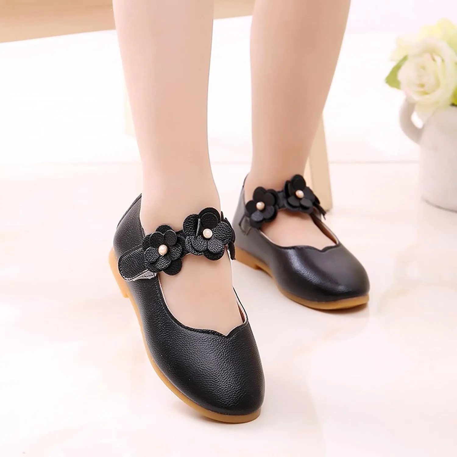 Black Shoes for Girls,Children Baby Girls Leather Flower Princess Shoes Soft Dance Shoes Kids Shoes 1-11 Years
