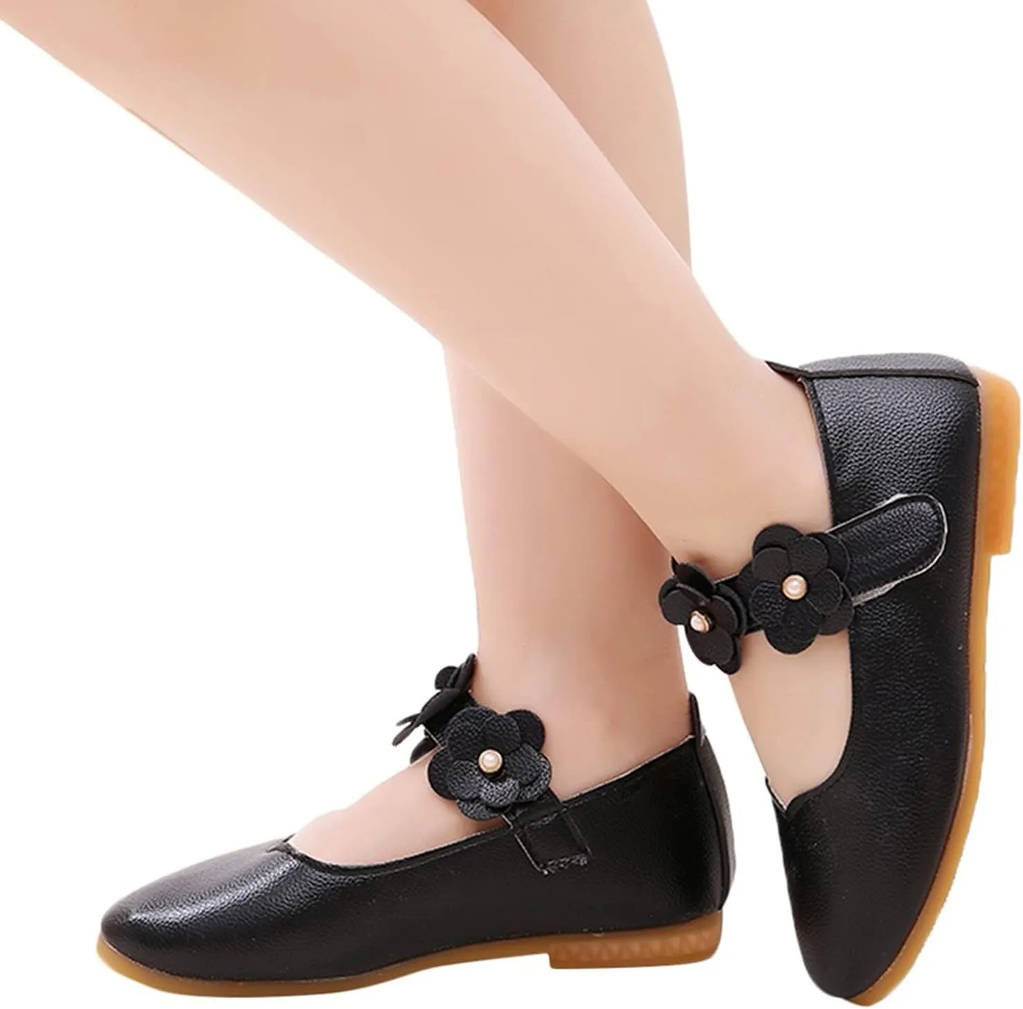 Black Shoes for Girls,Children Baby Girls Leather Flower Princess Shoes Soft Dance Shoes Kids Shoes 1-11 Years