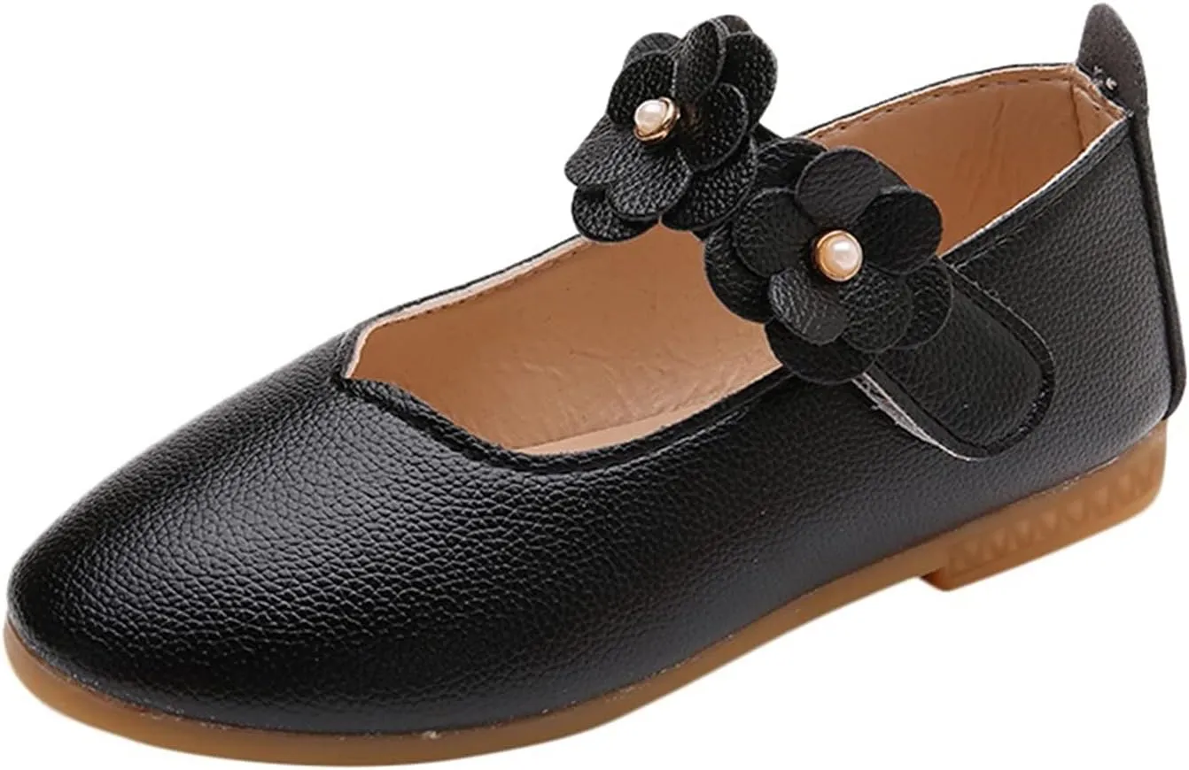 Black Shoes for Girls,Children Baby Girls Leather Flower Princess Shoes Soft Dance Shoes Kids Shoes 1-11 Years