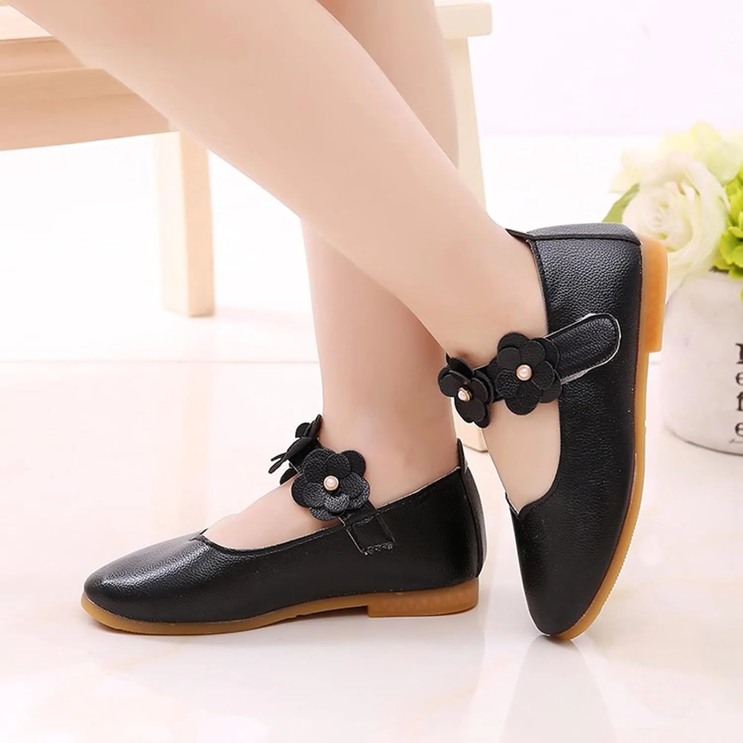 Black Shoes for Girls,Children Baby Girls Leather Flower Princess Shoes Soft Dance Shoes Kids Shoes 1-11 Years