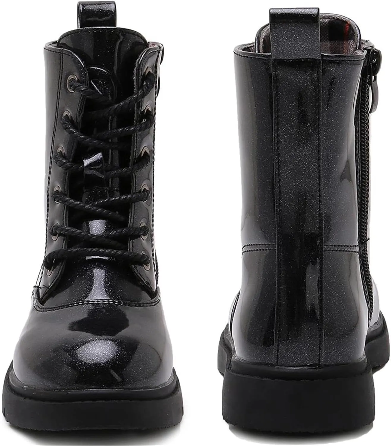 Boys Girls Lace-Up Mid Calf Combat Boots Hiking Boots Side Zipper Waterproof Riding Boots