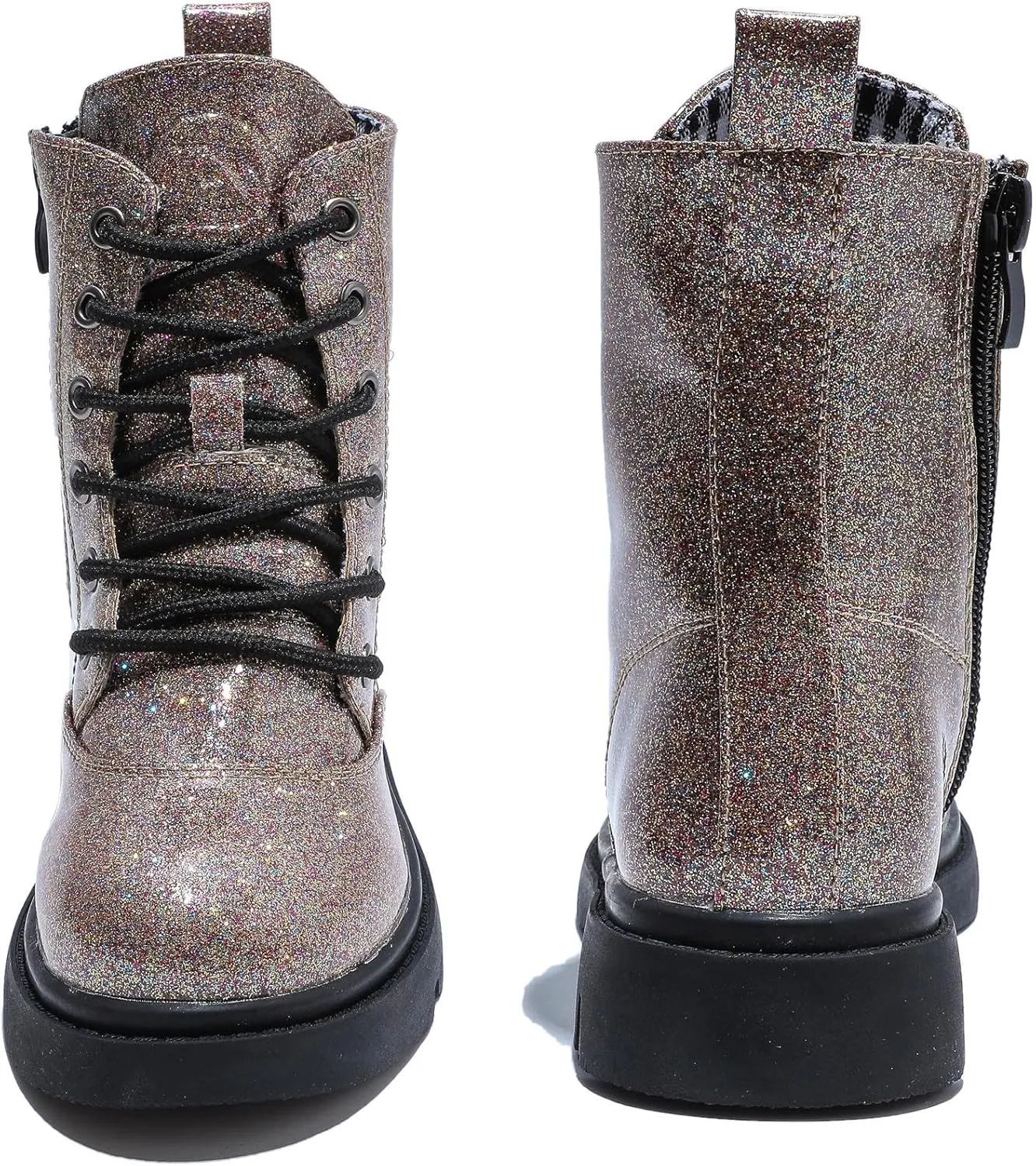 Boys Girls Lace-Up Mid Calf Combat Boots Hiking Boots Side Zipper Waterproof Riding Boots