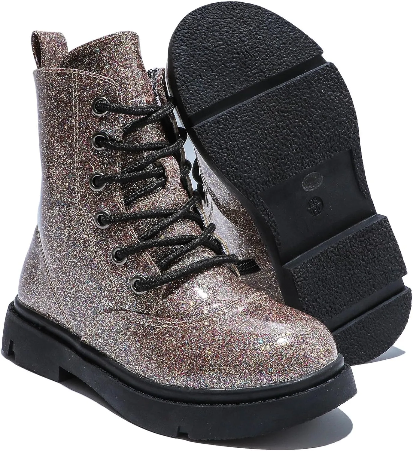 Boys Girls Lace-Up Mid Calf Combat Boots Hiking Boots Side Zipper Waterproof Riding Boots