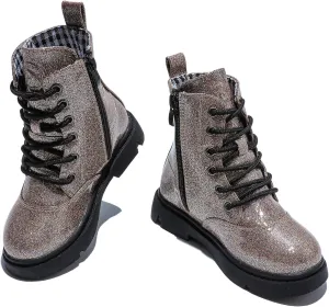 Boys Girls Lace-Up Mid Calf Combat Boots Hiking Boots Side Zipper Waterproof Riding Boots