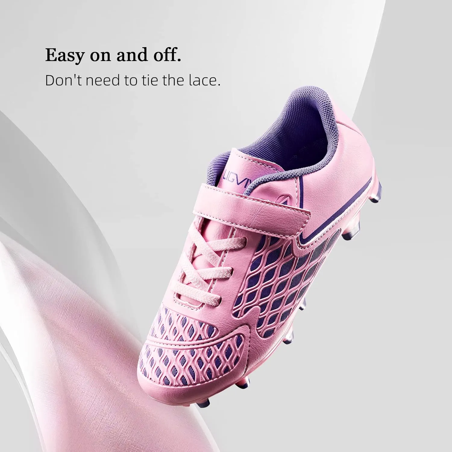 Boys Girls Soccer Cleats - Laceless Kids Football Shoes - Outdoor Firm Ground