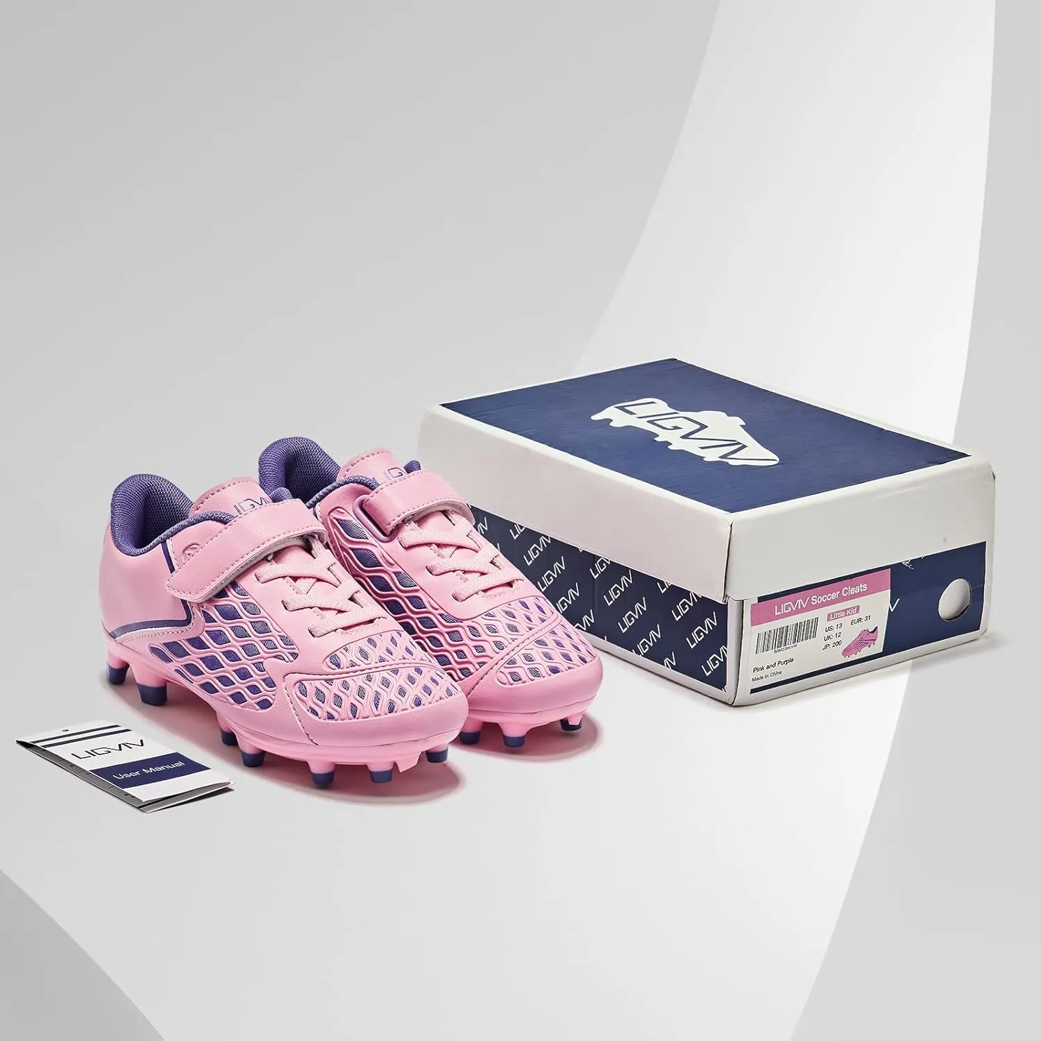 Boys Girls Soccer Cleats - Laceless Kids Football Shoes - Outdoor Firm Ground