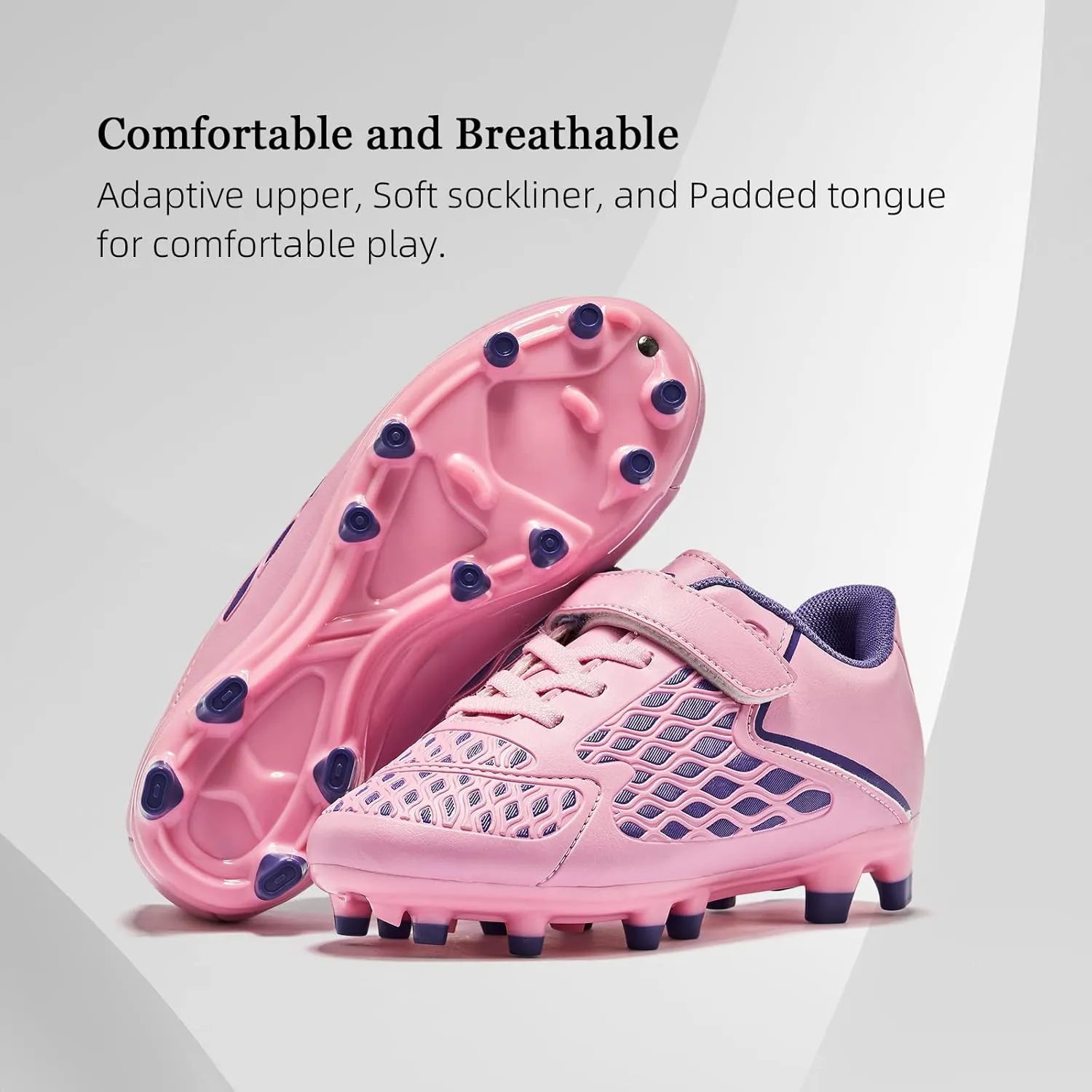 Boys Girls Soccer Cleats - Laceless Kids Football Shoes - Outdoor Firm Ground