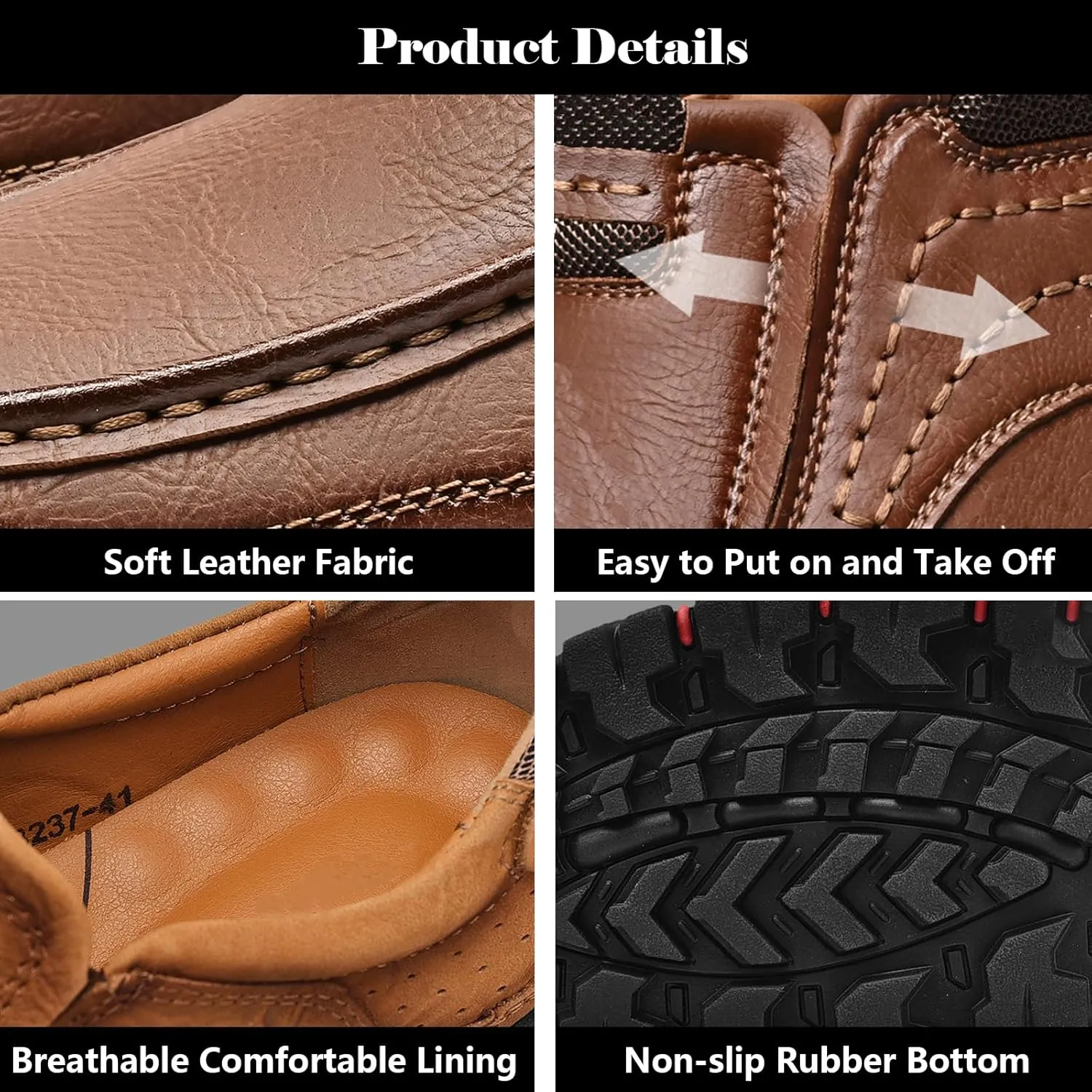 bumuam Men's Waterproof Leather Shoes, Slip On Hiking Boots, Outdoor Walking Casual Sneakers, Comfortable Orthopedic Loafers for Trailing Camping Backpacking