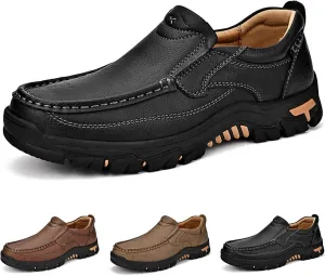 bumuam Men's Waterproof Leather Shoes, Slip On Hiking Boots, Outdoor Walking Casual Sneakers, Comfortable Orthopedic Loafers for Trailing Camping Backpacking