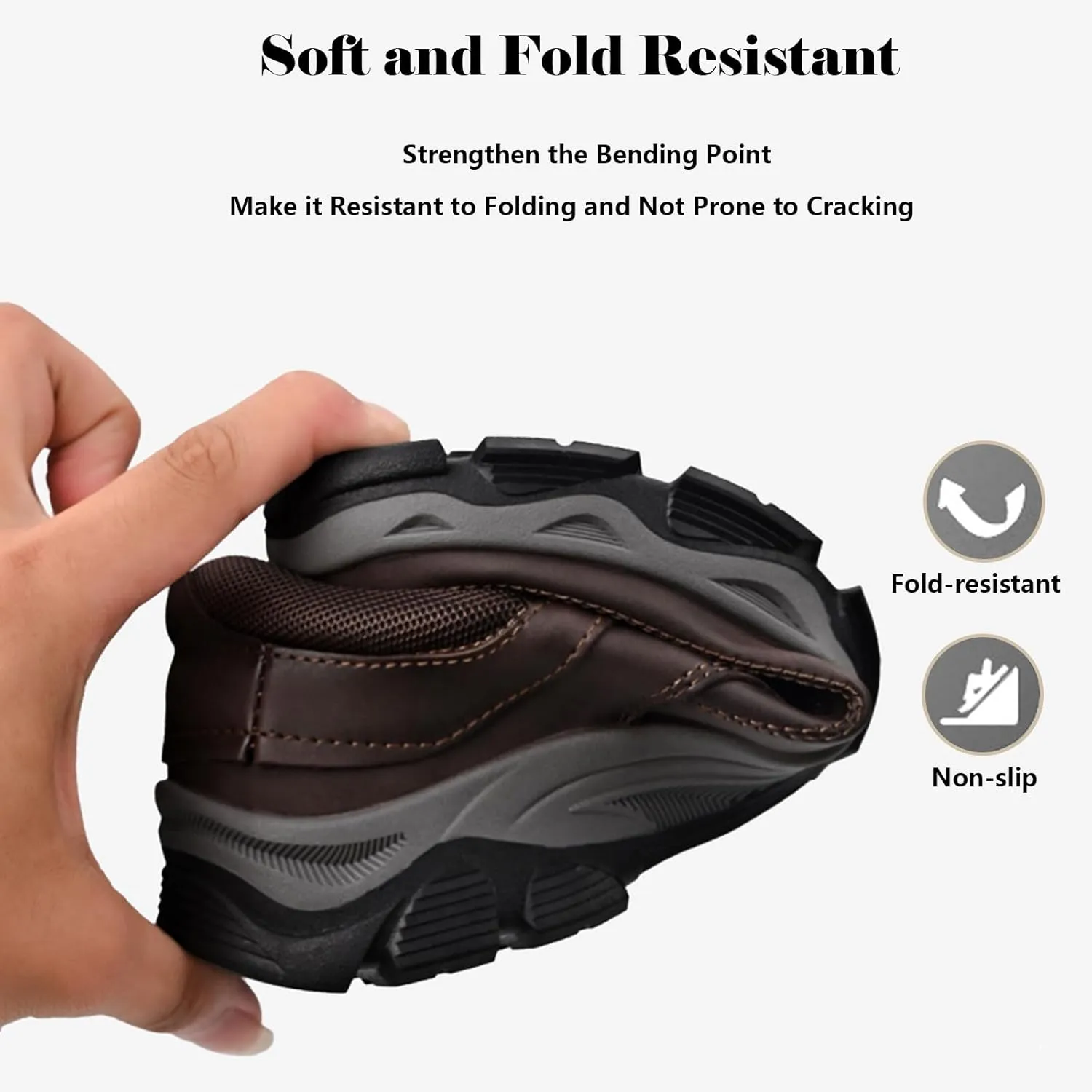 bumuam Men's Waterproof Leather Shoes, Slip On Hiking Boots, Outdoor Walking Casual Sneakers, Comfortable Orthopedic Loafers for Trailing Camping Backpacking