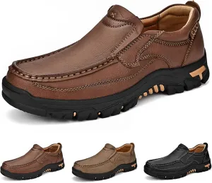bumuam Men's Waterproof Leather Shoes, Slip On Hiking Boots, Outdoor Walking Casual Sneakers, Comfortable Orthopedic Loafers for Trailing Camping Backpacking