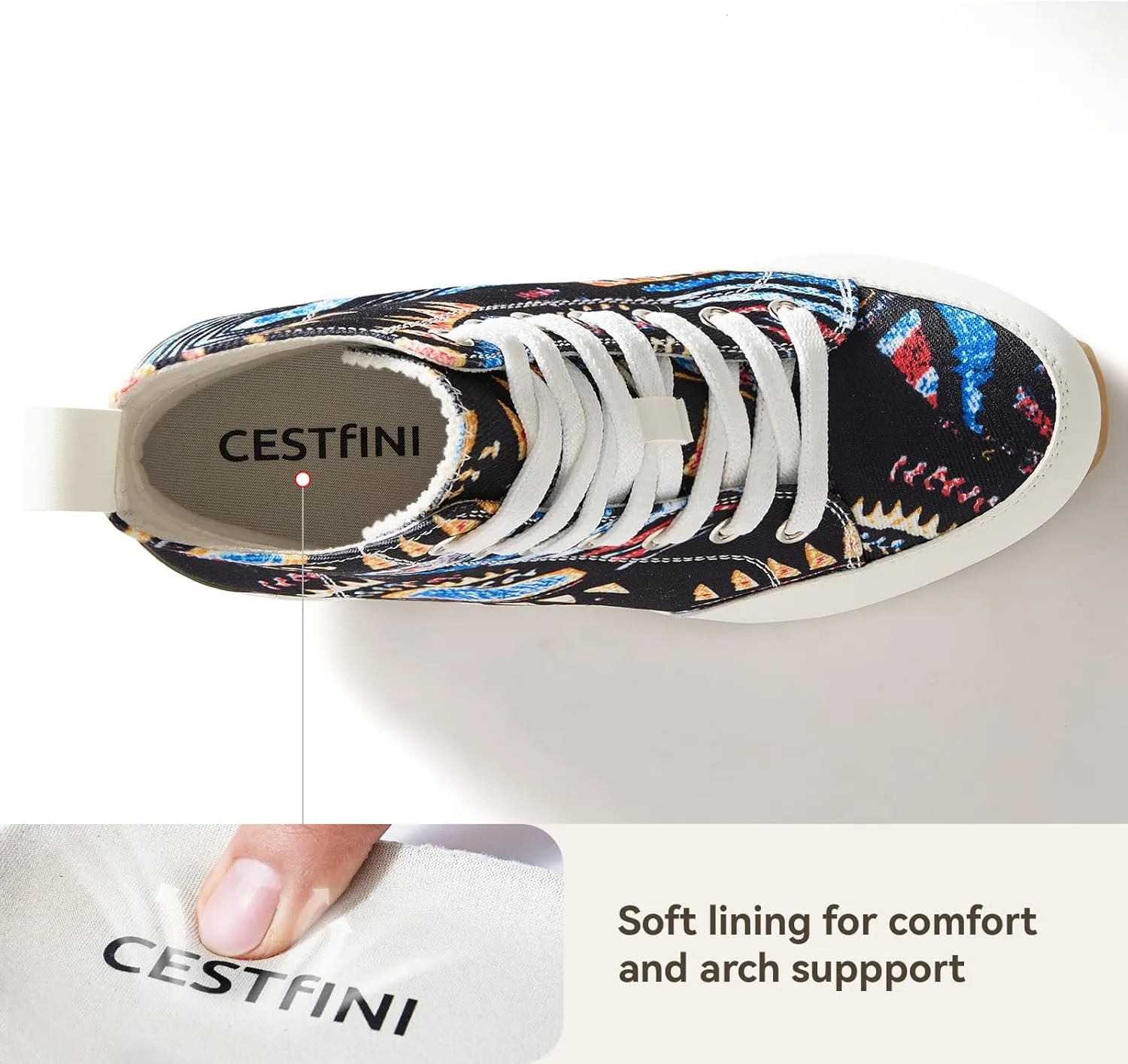Cestfini Graffiti High Top Sneakers for Women Breathable White Black Platform Sneakers Lace up Womens Canvas Shoes