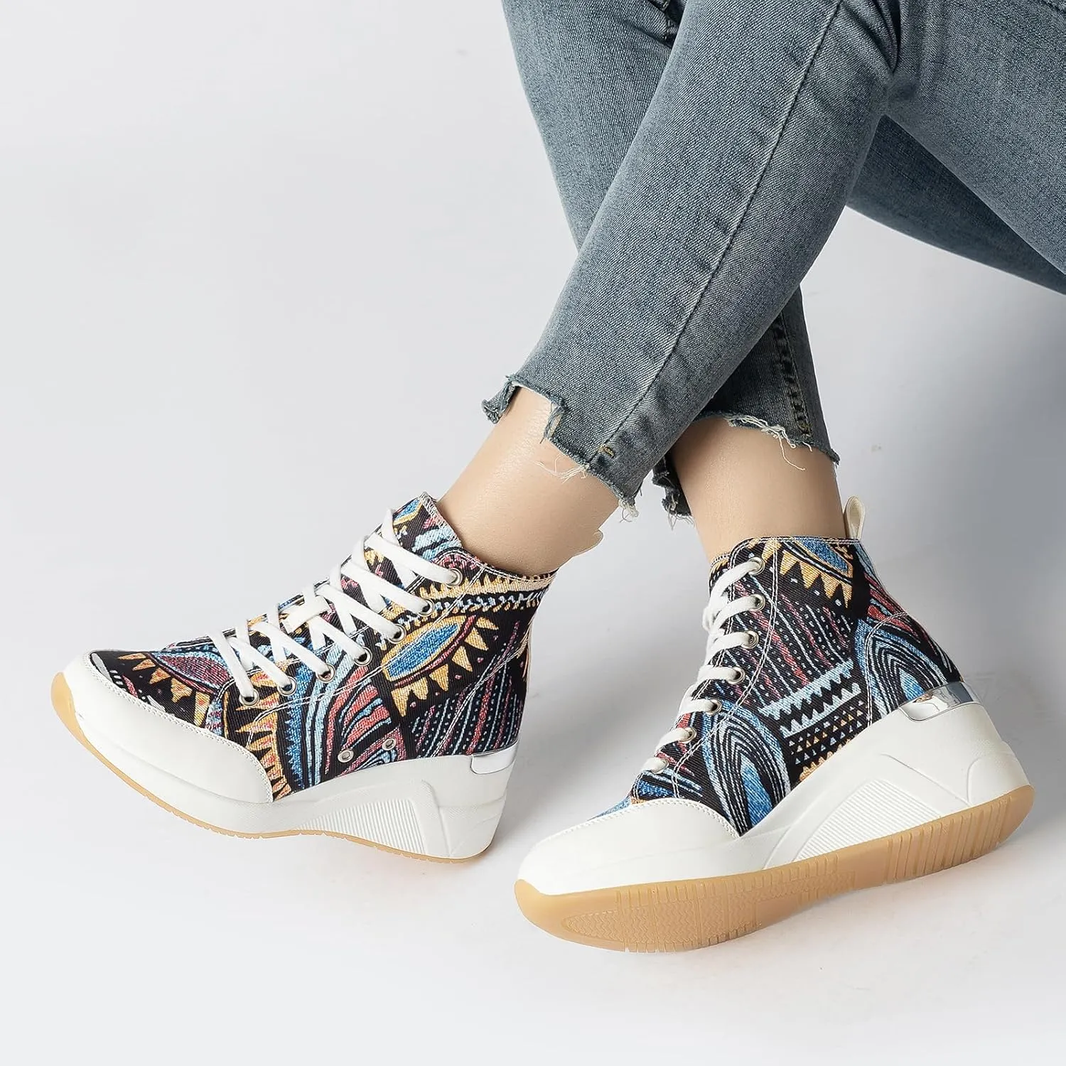Cestfini Graffiti High Top Sneakers for Women Breathable White Black Platform Sneakers Lace up Womens Canvas Shoes