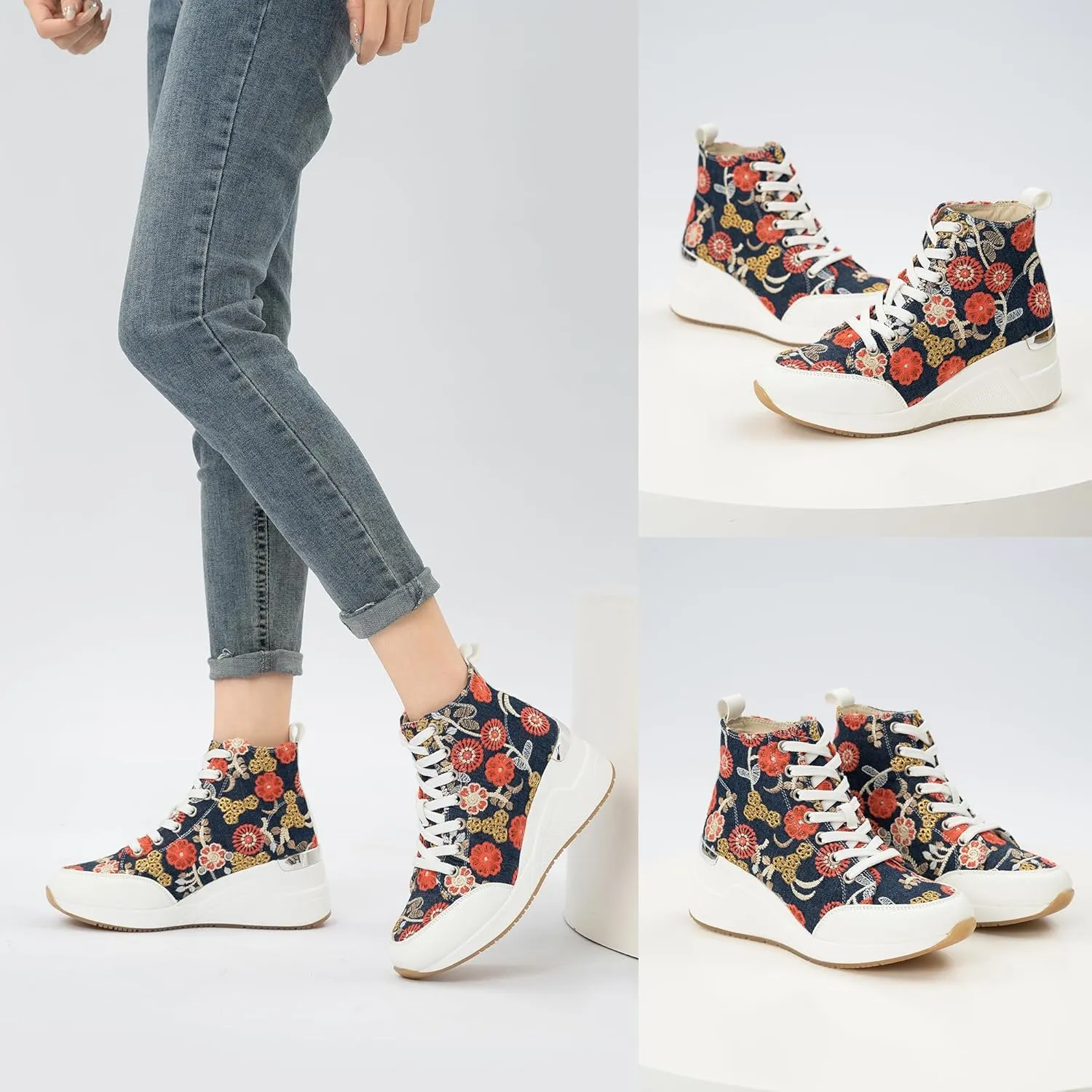Cestfini Graffiti High Top Sneakers for Women Breathable White Black Platform Sneakers Lace up Womens Canvas Shoes