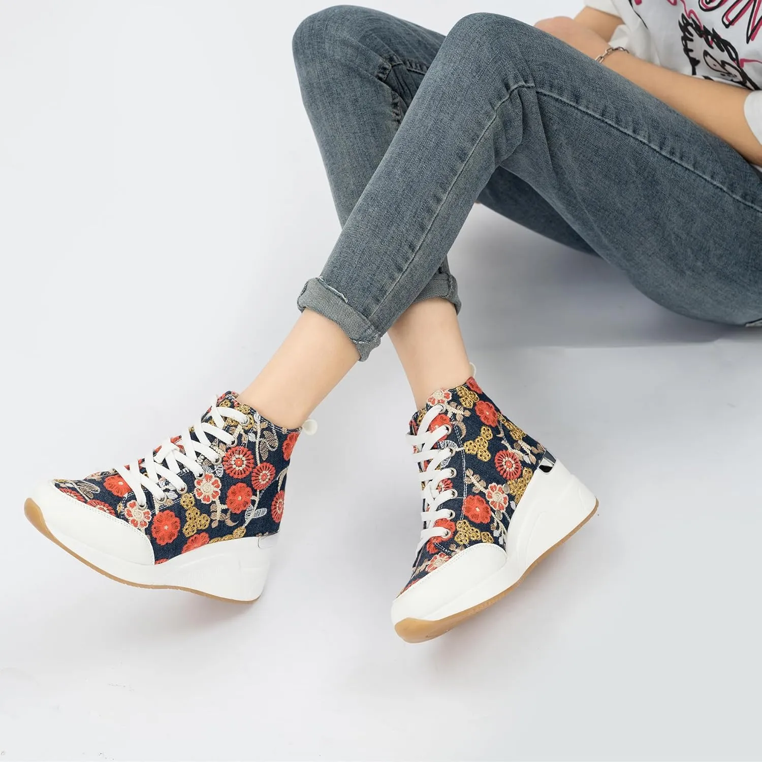 Cestfini Graffiti High Top Sneakers for Women Breathable White Black Platform Sneakers Lace up Womens Canvas Shoes