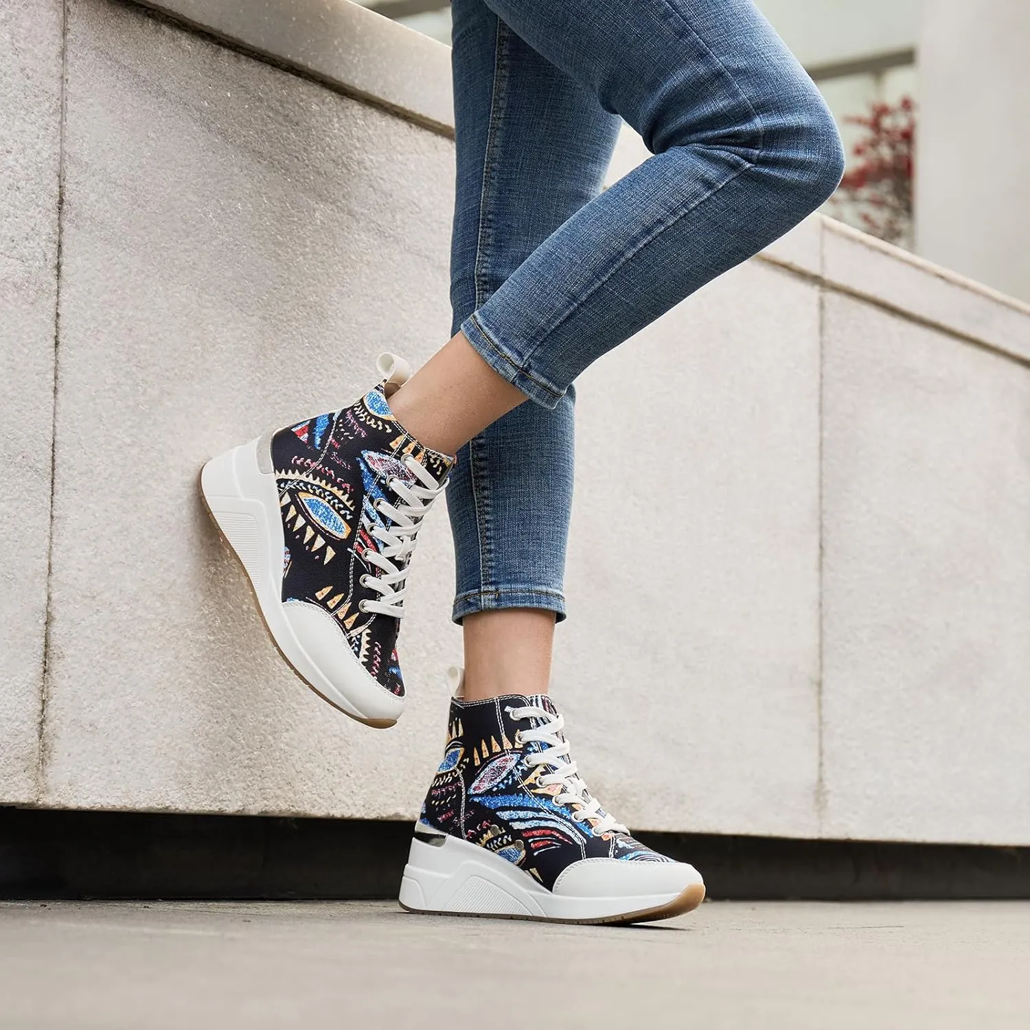 Cestfini Graffiti High Top Sneakers for Women Breathable White Black Platform Sneakers Lace up Womens Canvas Shoes