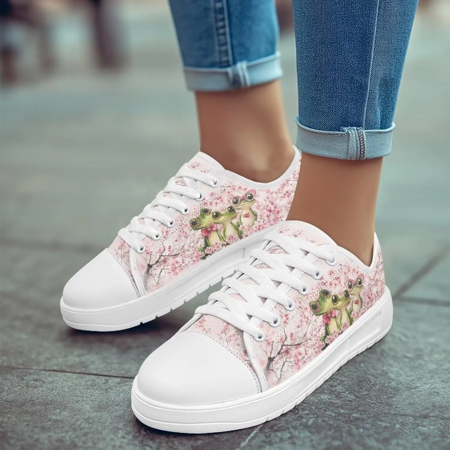 Cherry Blossoms Canvas Shoes for Women Classic Low Top Sneakers Fashion Slip on Work Shoes for Daily Walks