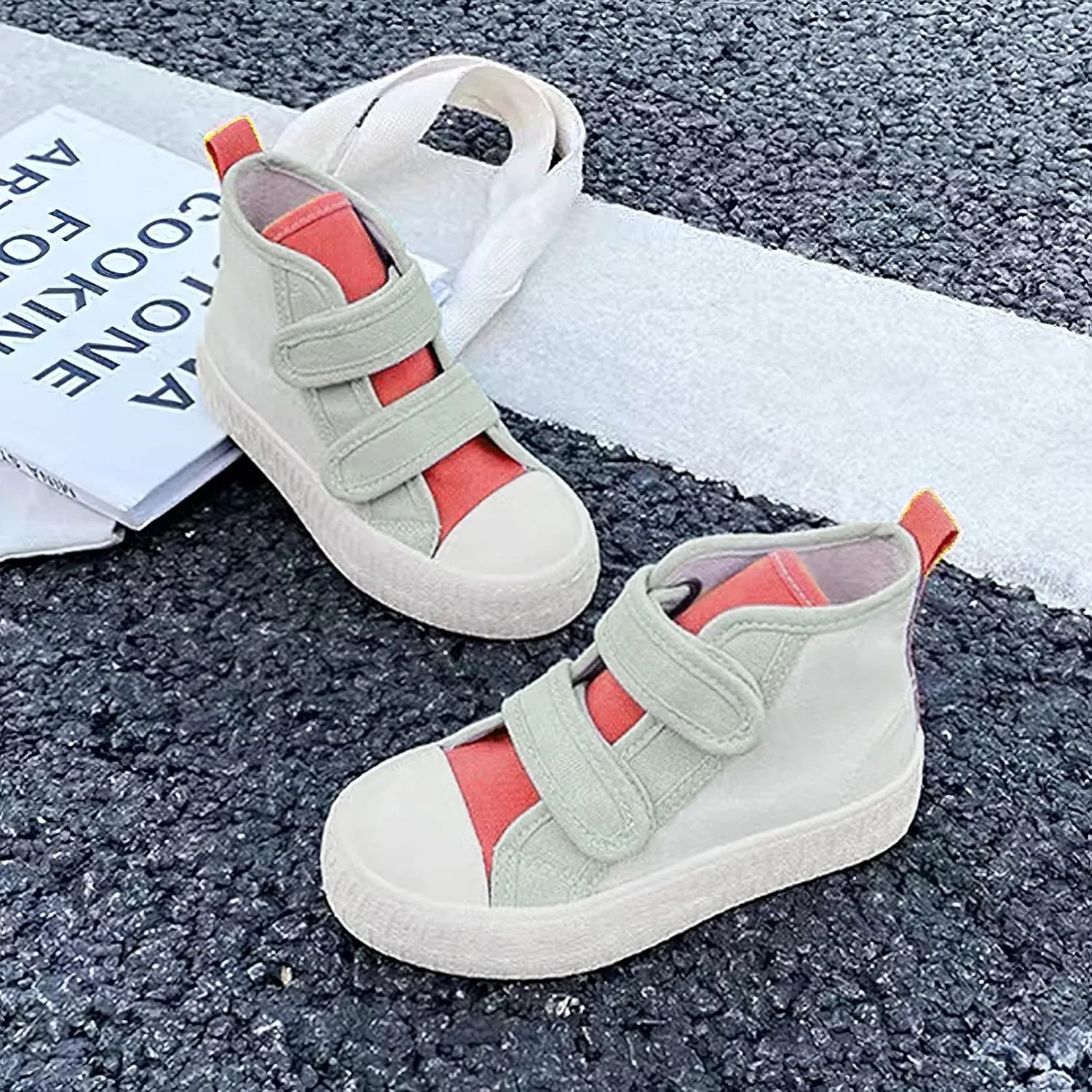 Children's Casual Canvas Shoes High Top Hook&Loop Sneakers for Boys and Girls