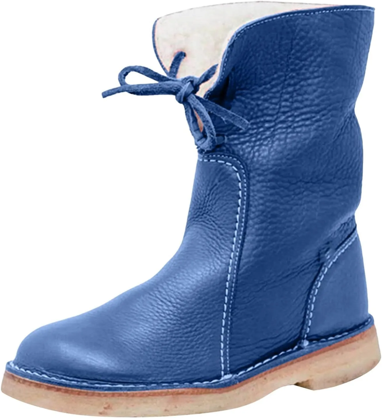 Christmas Mid Calf Boots for Women Warm Fur Winter Snow Boots Wide Calf Lace Up Boots Anti-slip Outdoor Walking shoes