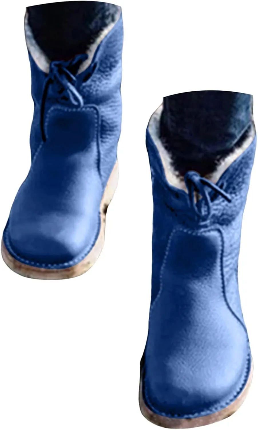 Christmas Mid Calf Boots for Women Warm Fur Winter Snow Boots Wide Calf Lace Up Boots Anti-slip Outdoor Walking shoes